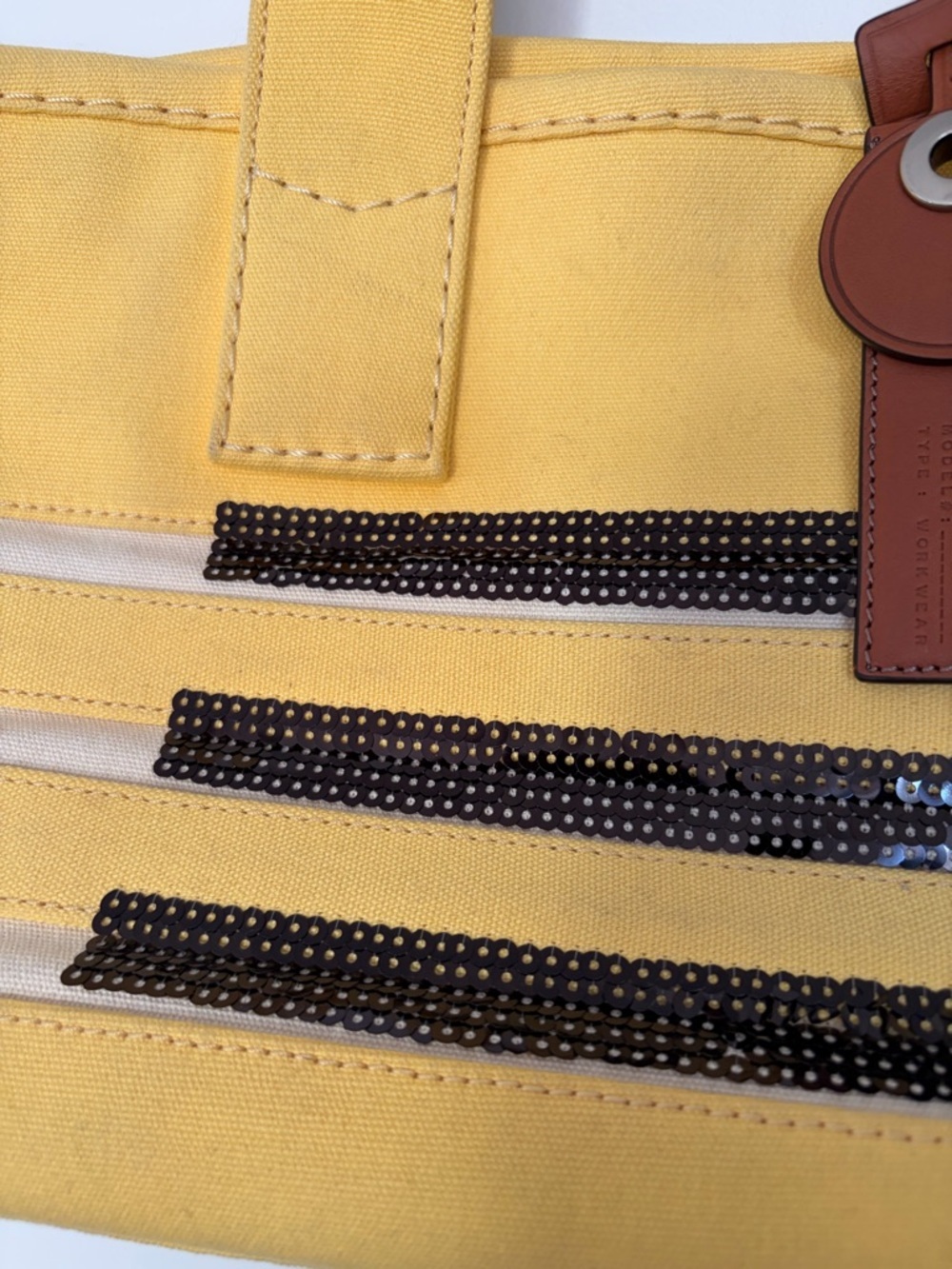 Marc Jacobs St Tropez Blue, Yellow Canvas Black & White Sequins Small Tote - Picture 6 of 16